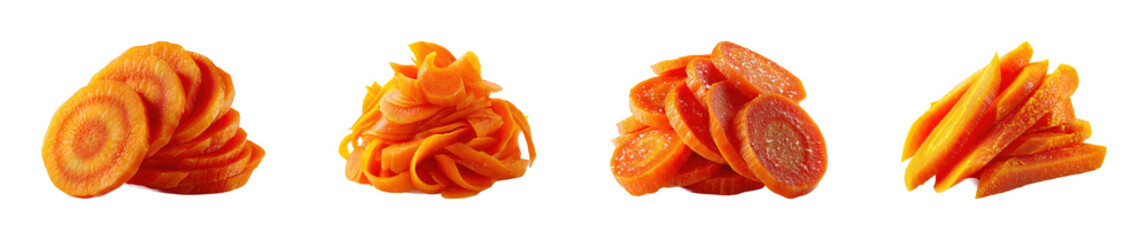 Slicing fresh carrots kitchen food bright healthy PNG set, cut out, isolated on transparent background