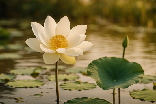Aquatic flora: the lotus flower flourishing in freshwater lakes