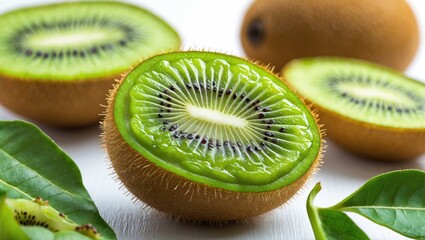 Close-up of Ripe Kiwifruit Against White Background