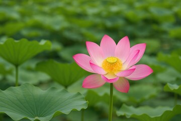 Blooming Lotus in a Warm Summer Pond Scene
