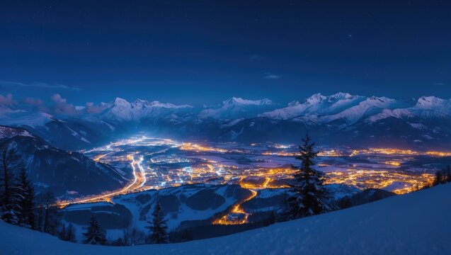 Captured at night: Innsbruck, Axams, and Kematen seen from Mount Rangger Koepfl