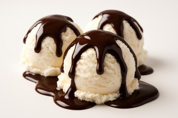 Vanilla sundae featuring chocolate-covered ice cream balls