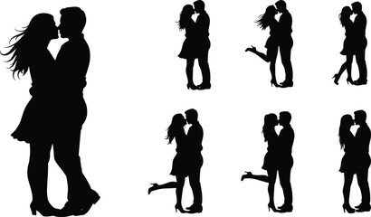 Romantic couple kissing silhouette, love and affection, passionate embrace, intimate moment, happy relationship, emotional connection, tender romance, couple in love