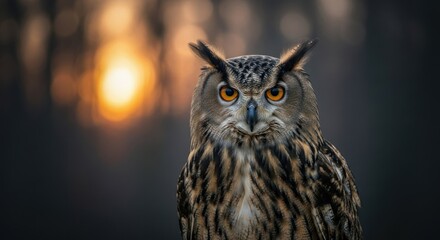 Fototapeta premium Close-up of an owl at sunset
