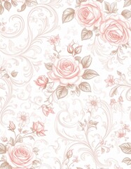 Obraz premium ロココ調ピンクフローラルパターンのビンテージ壁紙 Vintage Rococo Pink Floral Wallpaper Pattern 