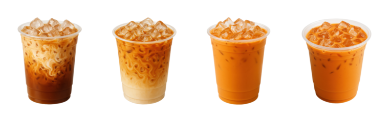 Explore refreshing iced drinks a bright beverage selection for hot days PNG set, cut out, isolated on transparent background