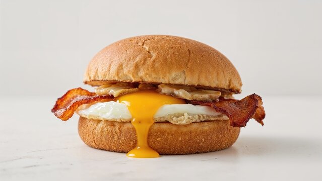 Egg and Bacon Sandwich with Cheese on a Brioche Roll