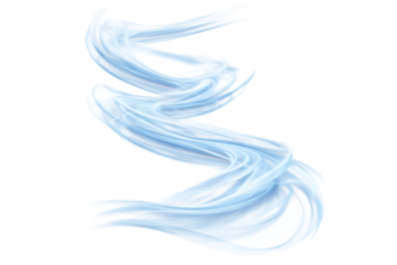 Flowing blue abstract brush strokes isolated on transparent background
