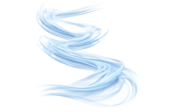 Flowing blue abstract brush strokes isolated on transparent background