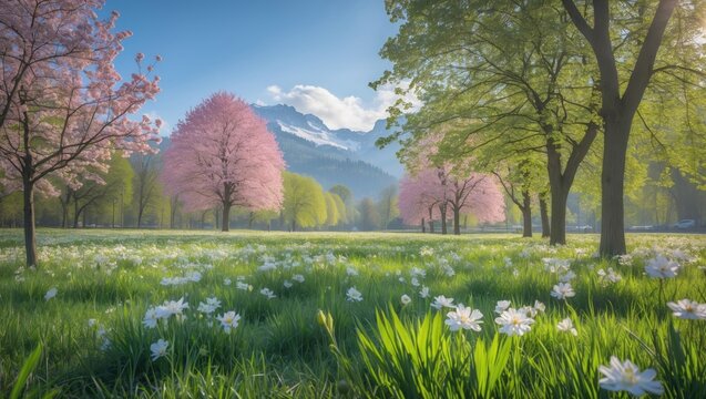 A scenic meadow during spring in Zollikon, Switzerland