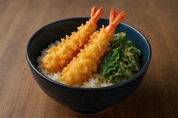 Shrimp tempura dish from Japanese culinary tradition presented in a bowl
