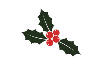 A simple illustration of holly leaves and berries on a plain white background in a flat design
