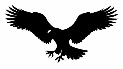 Obraz premium Silhouette of an eagle with outstretched wings and talons visible against a white background view from below