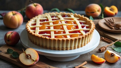 Jelly-filled tart with a woven topping