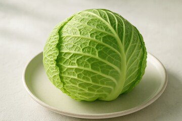 Fototapeta premium Plate featuring vibrant green cabbage
