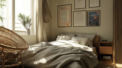 Cozy bedroom with natural light and simple decor