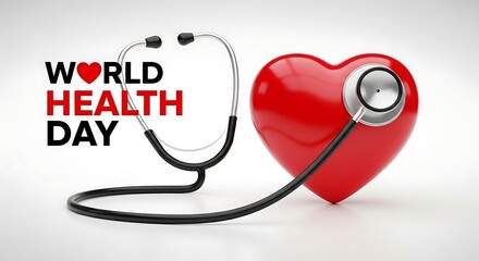 World Health Day celebration with a stethoscope around a heart on a white background