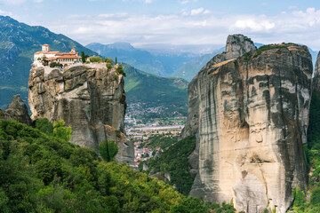 Meteora, Greece - Ancient Holy trinity monastery on top of the mountain rock