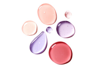Colorful cosmetic liquid drops isolated on transparent background