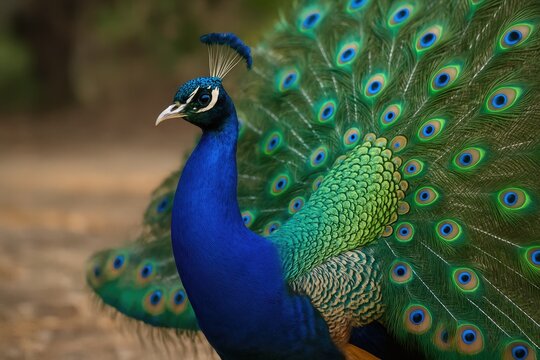 Male peacock showcasing colorful plumage