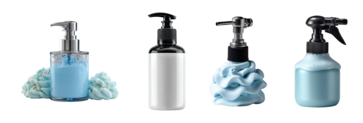 Hair care products display beauty salon product clean space PNG set, cut out, isolated on transparent background