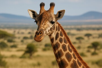 Obraz premium Detailed view of a male giraffe's face