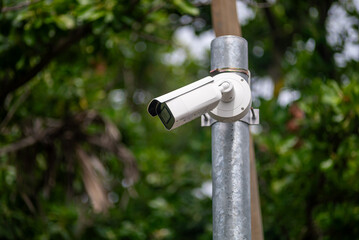 Security Camera Mounted on Metal Pole