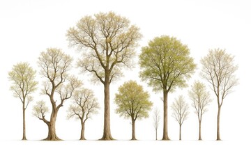 Fototapeta premium Trees displayed individually against a white background, perfect for use in web and print design