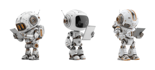 Robot exploration event futuristic tech in a virtual environment PNG set, cut out, isolated on transparent background