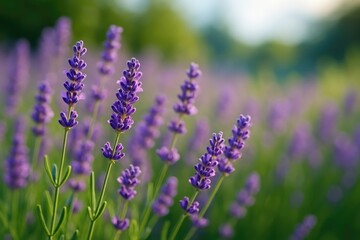Obraz premium Summer garden scene featuring lavender flowers with a blurred natural backdrop