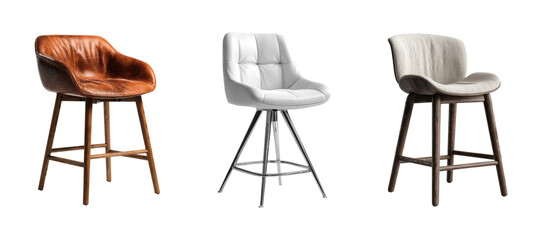 Stylish bar stools modern kitchen furniture collection bright atmosphere PNG set, cut out, isolated on transparent background