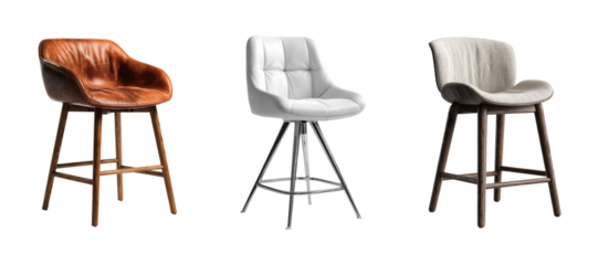 Stylish bar stools modern kitchen furniture collection bright atmosphere PNG set, cut out, isolated on transparent background