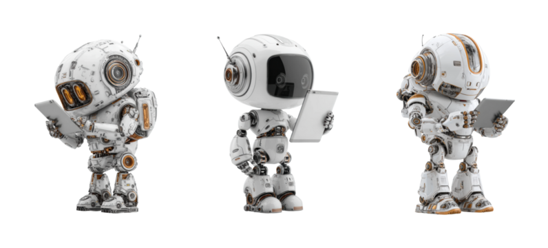 Robot exploration event futuristic tech in a virtual environment PNG set, cut out, isolated on transparent background