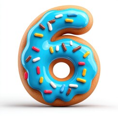 Number Six Shaped Donut with Blue Icing and Sprinkles