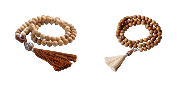 Meditative prayer beads display product calm PNG set, cut out, isolated on transparent background