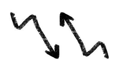 Black hand-drawn zigzag arrows png. Sketch marker style arrows isolated on a transparent background. Perfect for infographics, charts, and digital design projects.