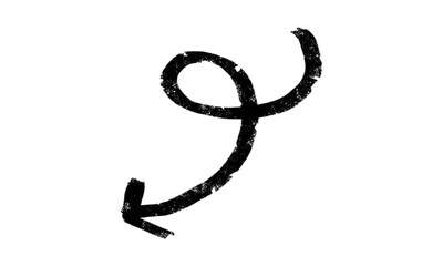 Black hand-drawn swirl arrow png. Sketch marker style doodle on transparent background. Graphic element for creative design and infographics.