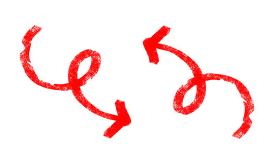 Fototapeta premium Hand-drawn red arrows PNG. Swirl and spiral sketch marker arrows isolated on a transparent background. Ideal for infographics, navigation, direction, and creative graphic design projects.