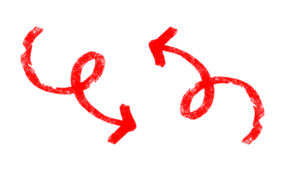 Hand-drawn red arrows PNG. Swirl and spiral sketch marker arrows isolated on a transparent background. Ideal for infographics, navigation, direction, and creative graphic design projects.