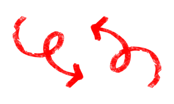 Hand-drawn red arrows PNG. Swirl and spiral sketch marker arrows isolated on a transparent background. Ideal for infographics, navigation, direction, and creative graphic design projects.