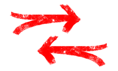 Hand-drawn red arrows PNG. Bold sketch marker arrows pointing left and right, isolated on transparent background. Ideal for infographic, navigation, direction, and creative graphic design.