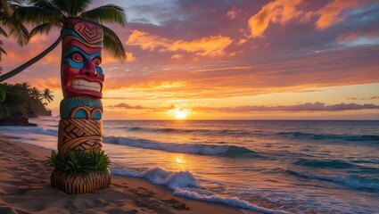 Breathtaking evening view of a coastal paradise with vibrant sky and tranquil sea