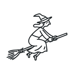 Fototapeta premium Witch flying on broomstick for Halloween celebration decoration