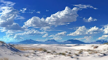 Fototapeta premium Vast White Desert Landscape Under a Blue Sky with Fluffy Clouds