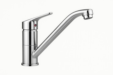 Modern kitchen tap dispensing hot and cold water, side perspective, isolated on white