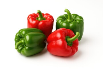 Wholesome meal with fresh produce including vibrant peppers set on a white surface.