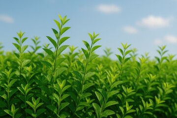 Obraz premium Vivid green shrubbery set against the sky, captured in a close-up view
