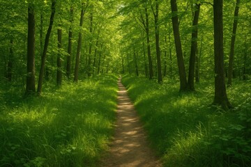 Fototapeta premium A tiny footpath meandering amidst dense greenery