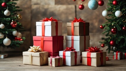 Obraz premium Isolated arrangement of layered gift boxes