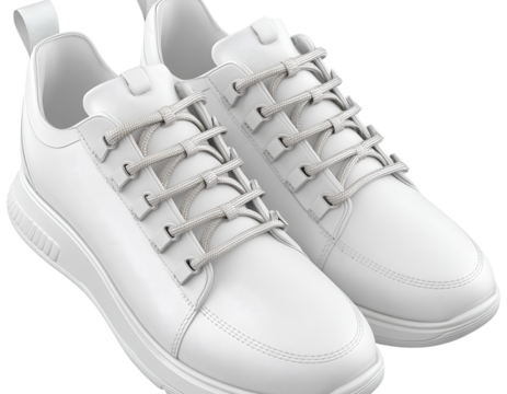 Minimalistic Monochrome Leather Sneakers with Tonal Laces Isolated on Transparent Background PNG (2)